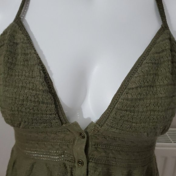 AEO Vintage 90's Halter Knit V-Cut Khaki Green Boho Retro top - Picture 6 of 6